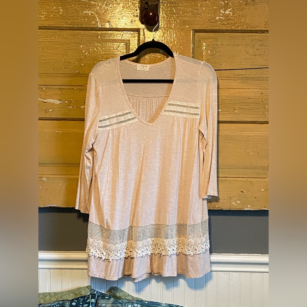 Anthropologie Cream Tunic with Lace and Crochet Details